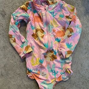 Kids Pink Mermaid Print One-Piece Swimsuit - Long Sleeve